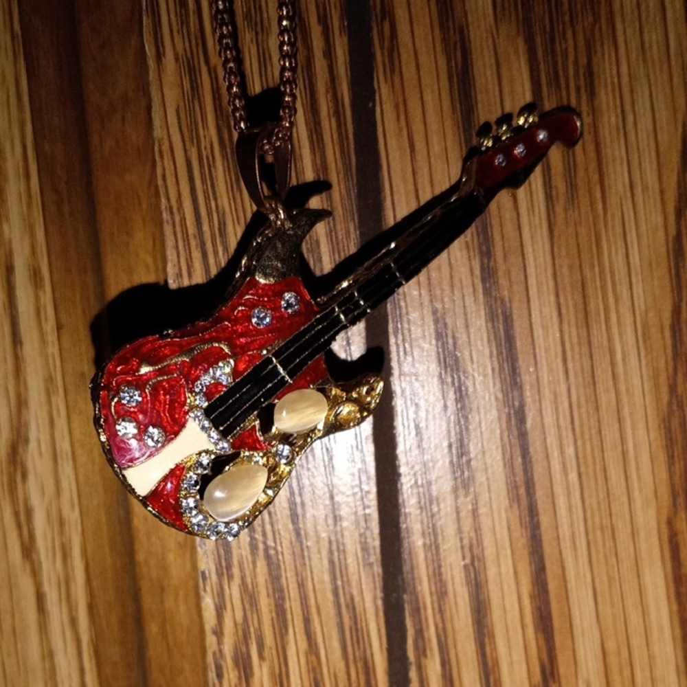 Red Guitar Pendant Necklace